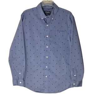 Chaps Button Down Shirt Mens M Blue Stretch Easy Care Geometric Long Sleeve